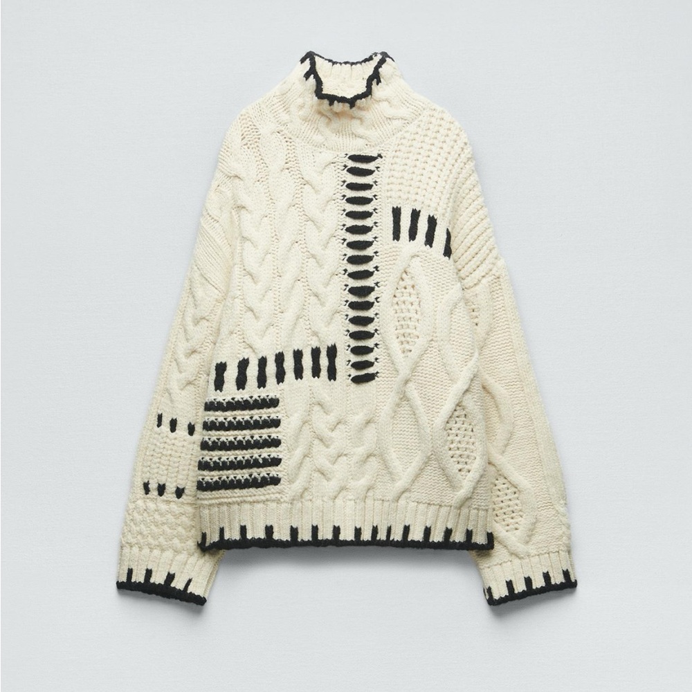 Zara Black and Cream Turtleneck Sweater